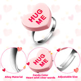 Xqumoi 12Pcs Valentine’s day Conversation Heart Candy Adjustable Rings Cute Hug Me Be Mine Resin Rings with Love Heart Shape Design Jewelry Accessories Party Favor Valentine Gift for Women Girls Kids