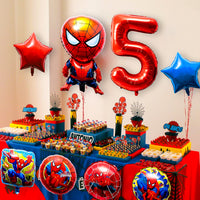 Xqumoi 8Pcs Superhero Balloons 5th Birthday Party Decorations Spider Giant Number 5 Round Square Star Shape Foil Balloons, Superhero Theme Birthday Party Favors Supplies Decorations for Baby Kids Boys