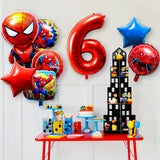 Xqumoi 8Pcs Superhero Balloons 6th Birthday Party Decorations Spider Giant Number 6 Round Square Star Shape Foil Balloons, Superhero Theme Birthday Party Favors Supplies Decorations for Baby Kids Boys