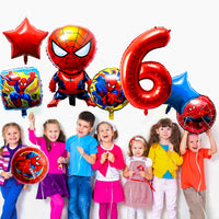 Xqumoi 8Pcs Superhero Balloons 6th Birthday Party Decorations Spider Giant Number 6 Round Square Star Shape Foil Balloons, Superhero Theme Birthday Party Favors Supplies Decorations for Baby Kids Boys