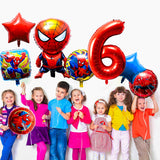 Xqumoi 8Pcs Superhero Balloons 6th Birthday Party Decorations Spider Giant Number 6 Round Square Star Shape Foil Balloons, Superhero Theme Birthday Party Favors Supplies Decorations for Baby Kids Boys