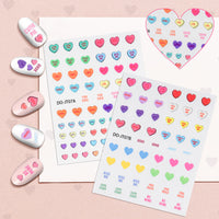 Xqumoi 8 Sheets Conversation Heart Candy Nail Stickers Art Decals 3D Self-Adhesive Nail Decals Colourful Heart Love Patterns Design DIY Manicure Nail Accessories Decorations Gift for Women Girls