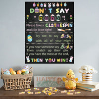 Xqumoi Easter Don't Say Baby Poster Clothespin Game For Baby Shower, Includes 1 Don't Say Baby Poster and 60 Mini Natural Wooden Chick Clothespins Easter themed Gender Reveal Party Supplies Pins Games