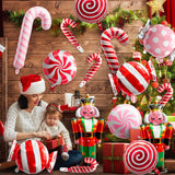 Xqumoi 30Pcs Christmas Foil Balloons Set Candy Canes Soldier Windmill Lollipop Swirl Mylar Balloons Red Pink Xmas Party Decoration Supplies for Winter Holiday Birthday New Year Eve Decor Baby Shower