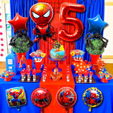 Xqumoi 8Pcs Superhero Balloons 5th Birthday Party Decorations Spider Giant Number 5 Round Square Star Shape Foil Balloons, Superhero Theme Birthday Party Favors Supplies Decorations for Baby Kids Boys