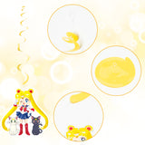 Xqumoi 30Ct Sailor Moon Hanging Swirls Decorations, Sailor Moon Whirls Glitter Foil Ceiling Swirls Streamers, Sailor Moon Themed Party Decoration Supplies for Kids Birthday Baby Shower Party Favors