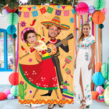 Xqumoi Fiesta Photo Door Banner Party Decorations, Funny Large Fabric Mexican Cinco De Mayo Photo Prop Face Birthday Party Game Carnival Supplies for Kids Adults, 6 x 3.28 ft