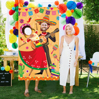 Xqumoi Fiesta Photo Door Banner Party Decorations, Funny Large Fabric Mexican Cinco De Mayo Photo Prop Face Birthday Party Game Carnival Supplies for Kids Adults, 6 x 3.28 ft