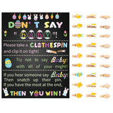 Xqumoi Easter Don't Say Baby Poster Clothespin Game For Baby Shower, Includes 1 Don't Say Baby Poster and 60 Mini Natural Wooden Chick Clothespins Easter themed Gender Reveal Party Supplies Pins Games