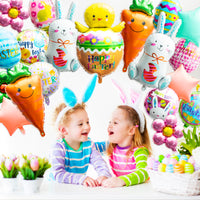 Xqumoi Easter Balloons Decorations - Pack of 20 | Happy Easter Foil Mylar Balloons Cute Chick Bunny Carrot Easter Egg Flower Party Supplies Spring Holiday Home School Classroom Baby Shower Decor