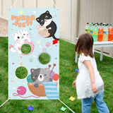 Xqumoi Cute Cat Toss Game with 4 Bean Bags Fun Animal Themed Party Games Supplies for Kids Birthday Kitty Small Cat Pet Throwing Game Banner Backdrop Decorations Indoor Outdoor Activity