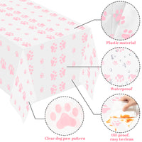 Xqumoi 3 Packs Pink Puppy Paw Tablecloth Plastic Disposable Rectangle Table Cover Large Size Waterproof Table Cover for Pet Dog Doggy Themed Birthday Party Decorations Supplies (70.8 x 53.9 Inch)