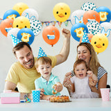 Xqumoi 52Pcs Duck Balloons Set 12Inch Confetti Yellow Blue Cute Ducky Bathtub Bubble Pattern Latex Balloons for Baby Shower Rubber Duck Themed Boys or Girl 1st Birthday Party Decoration Supplies