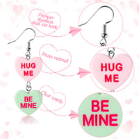 Xqumoi 18Pcs Valentine’s day Conversation Heart Candy Earrings Hug Me Be Mine Resin Heart Pendant Earrings with Hypoallergenic Stainless Steel Hooks Jewelry Accessories Valentine Gift for Women Girls