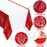 Xqumoi 4Pcs Bandana Wild West Party Table Cover Red Paisley Print Plastic Tablecloths Waterproof Disposable Rectangle Western Cowboy Themed Picnic Birthday Party Supplies Decoration (70.8 x 42.5 Inch)