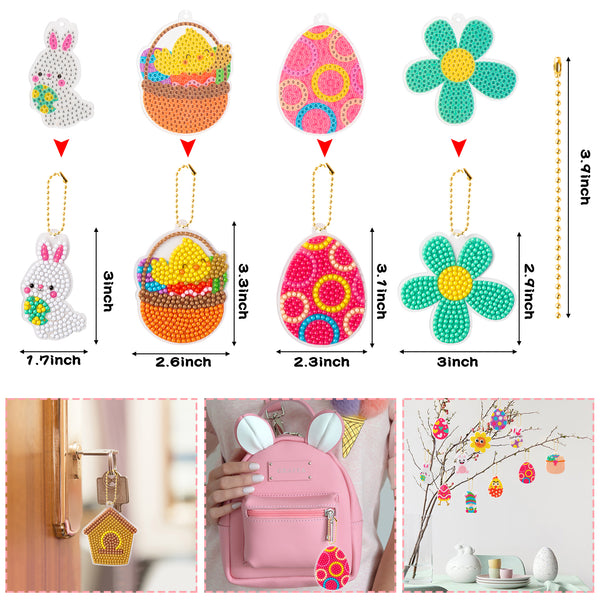 Xqumoi 30Pcs 5D Easter Diamond Painting Keychain Hanging Ornaments Kit