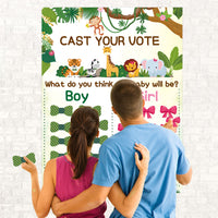 Xqumoi Wild Animals Gender Reveal Party Games Jungle Safari Themed Cast Your Vote Gender Reveal Poster with Team Boy Team Girl Voting Stickers Set Party Pin Games Supplies Decorations Baby Shower