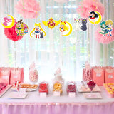 Xqumoi 30Ct Sailor Moon Hanging Swirls Decorations, Sailor Moon Whirls Glitter Foil Ceiling Swirls Streamers, Sailor Moon Themed Party Decoration Supplies for Kids Birthday Baby Shower Party Favors